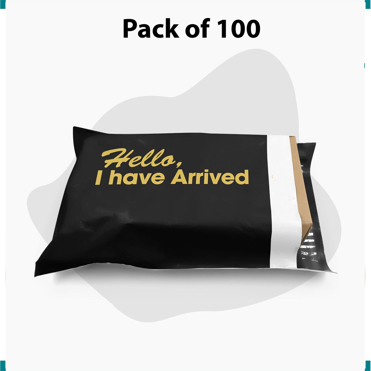 10 x 13 Hello, I Have Arrived Black and Gold Poly Bag Mailer Envelopes 2 Mil